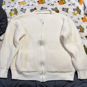 Cream Knit Zip-Up Cardigan